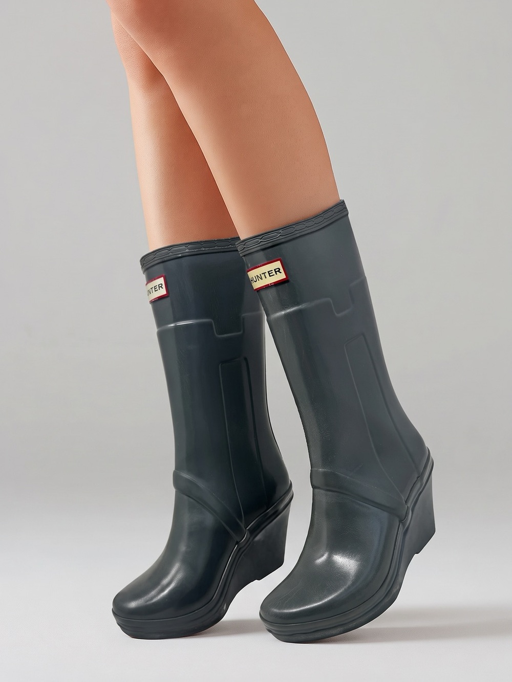 HUNTER | Kellan Dark Gray Wedge Rain Boots Women’s Size 7